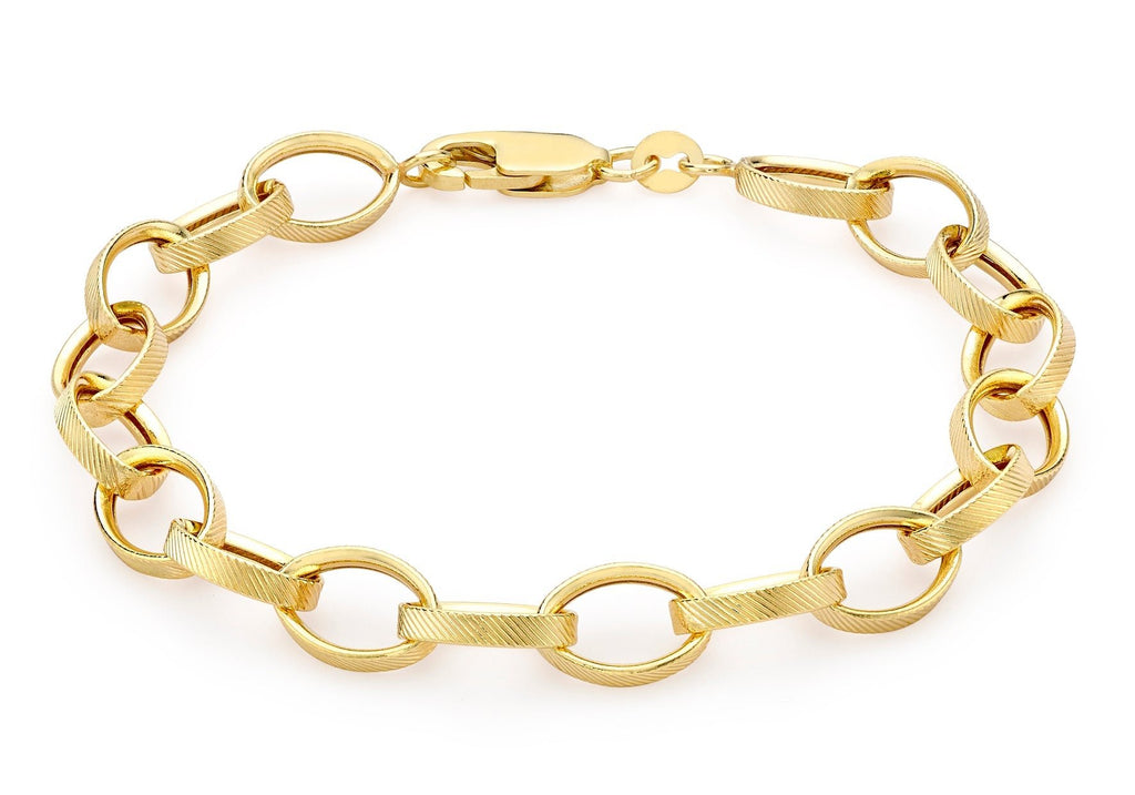 9ct Yellow Gold Textured Oval Belcher Chain Bracelet 19 cm - NiaYou Jewellery