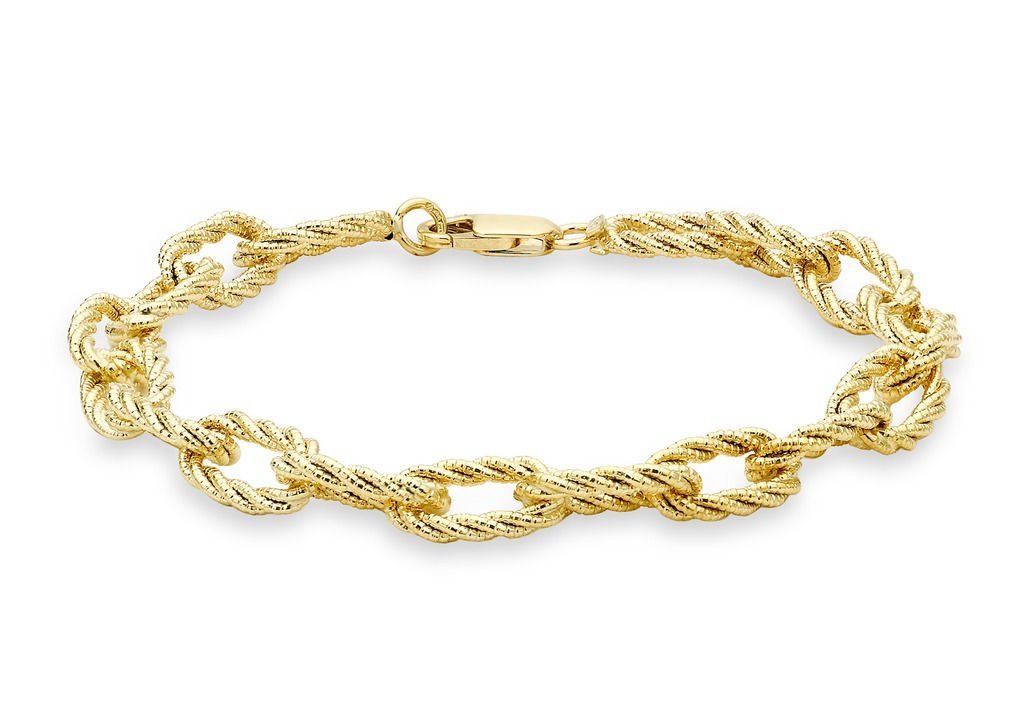 9ct Yellow Gold Textured Oval Link Bracelet 19cm - NiaYou Jewellery