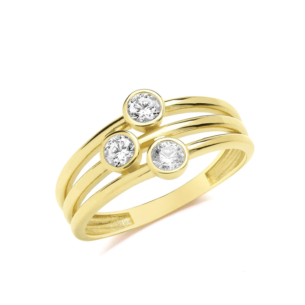 9ct Yellow Gold Three Band Rubover Cz Ring - NiaYou Jewellery