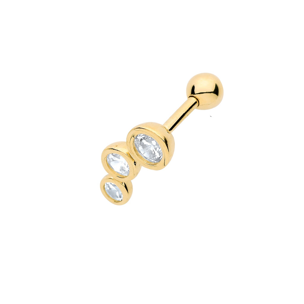 9ct Yellow Gold Three Cubic Zirconia Rubover Left Cartilage Piercing Stud Earring 8.5MM - NiaYou Jewellery