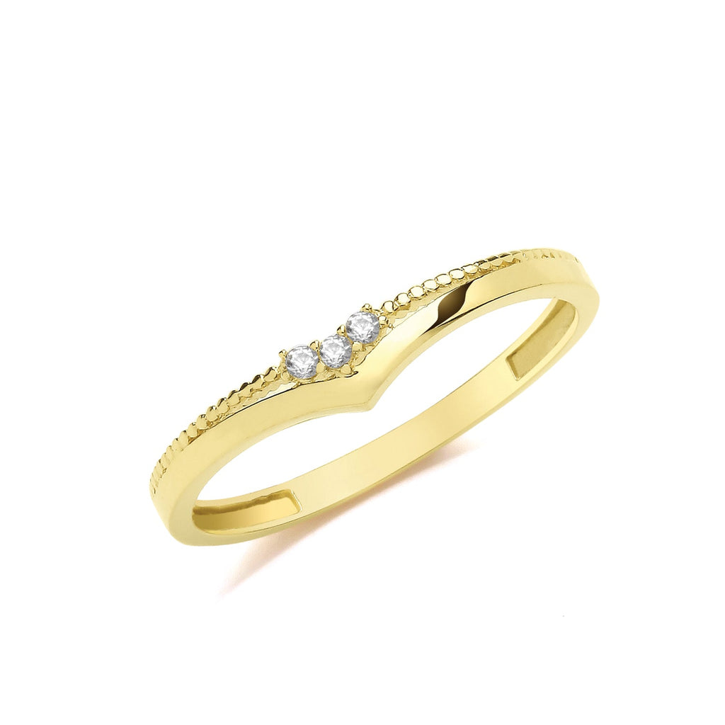 9ct Yellow Gold Three Cubic Zirconia Wishbone Ring - NiaYou Jewellery
