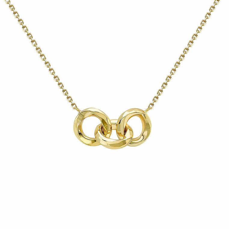 9ct Yellow Gold Three Diamond Cut Interlocking Rings Necklace - NiaYou Jewellery