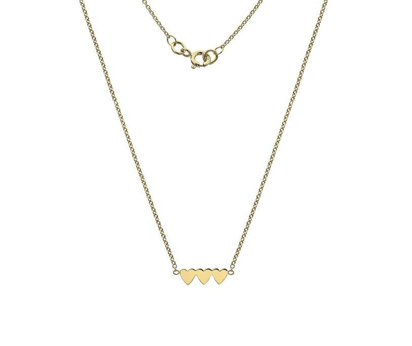 9ct Yellow Gold Three Heart Bar Necklace - NiaYou Jewellery