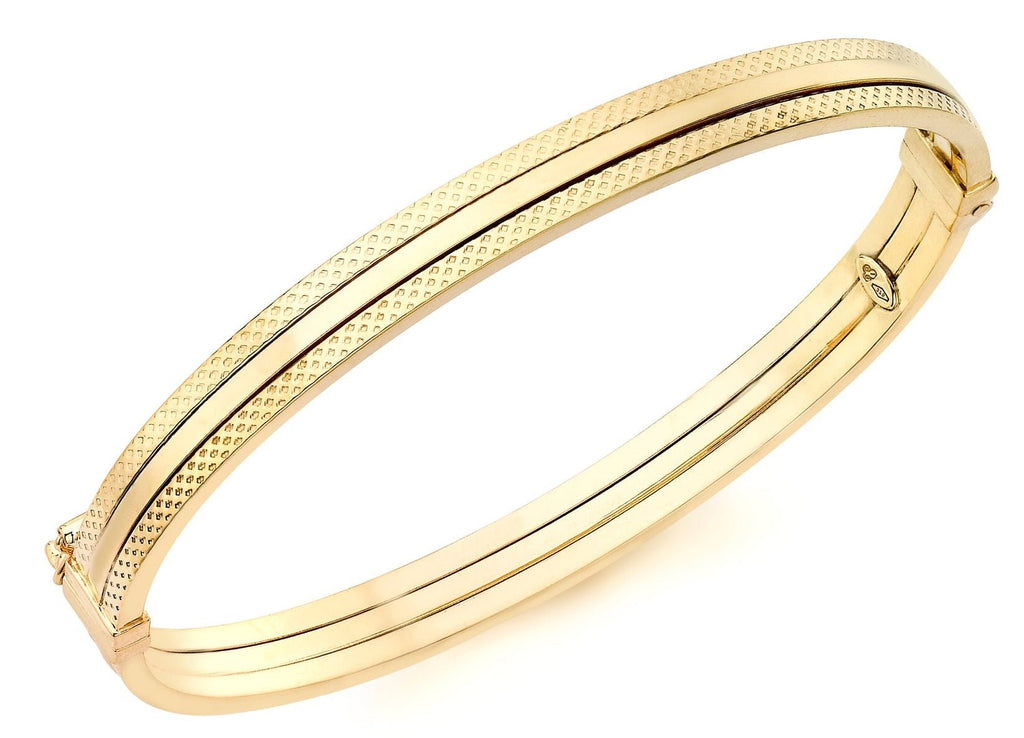 9ct Yellow Gold Three Row Patterned Detail Bangle - NiaYou Jewellery