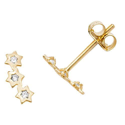 9ct Yellow Gold Three Star Stud Earrings - NiaYou Jewellery