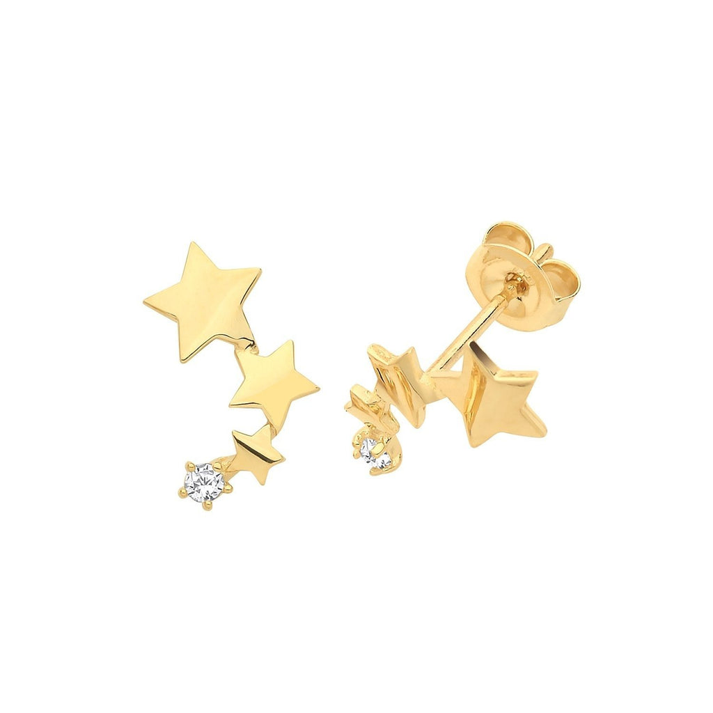9ct Yellow Gold Three Star Stud Earrings with Cubic Zirconia - NiaYou Jewellery