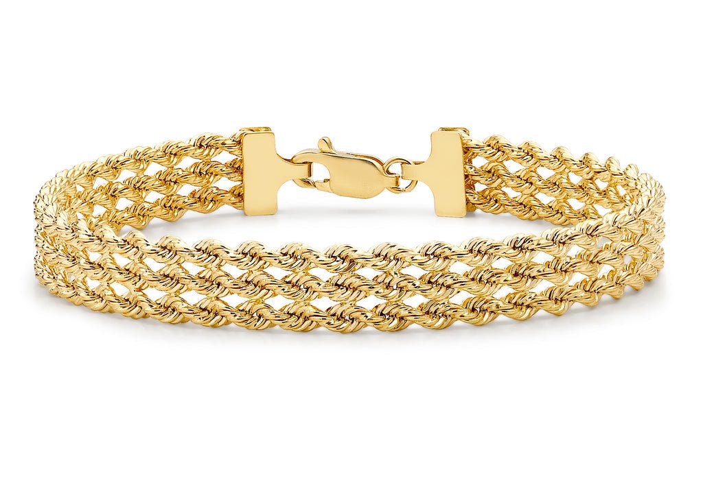9ct Yellow Gold Three Strand Rope Ladies Bracelet 18cm - NiaYou Jewellery