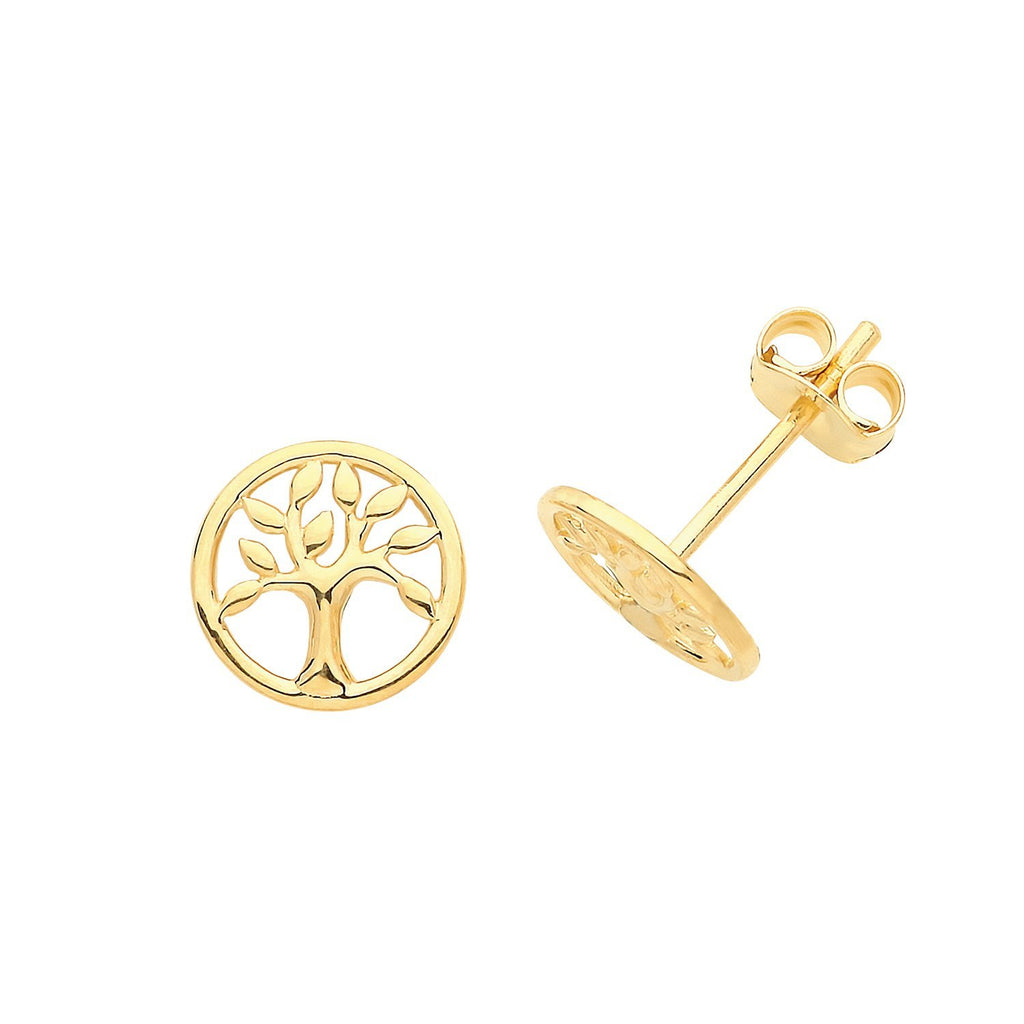 9ct Yellow Gold Tree of Life Circle Stud Earrings - NiaYou Jewellery