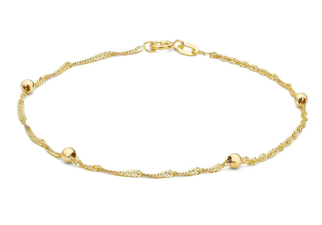 9ct Yellow Gold Twist Chain Bracelet with Ball Beads 18 cm - NiaYou Jewellery