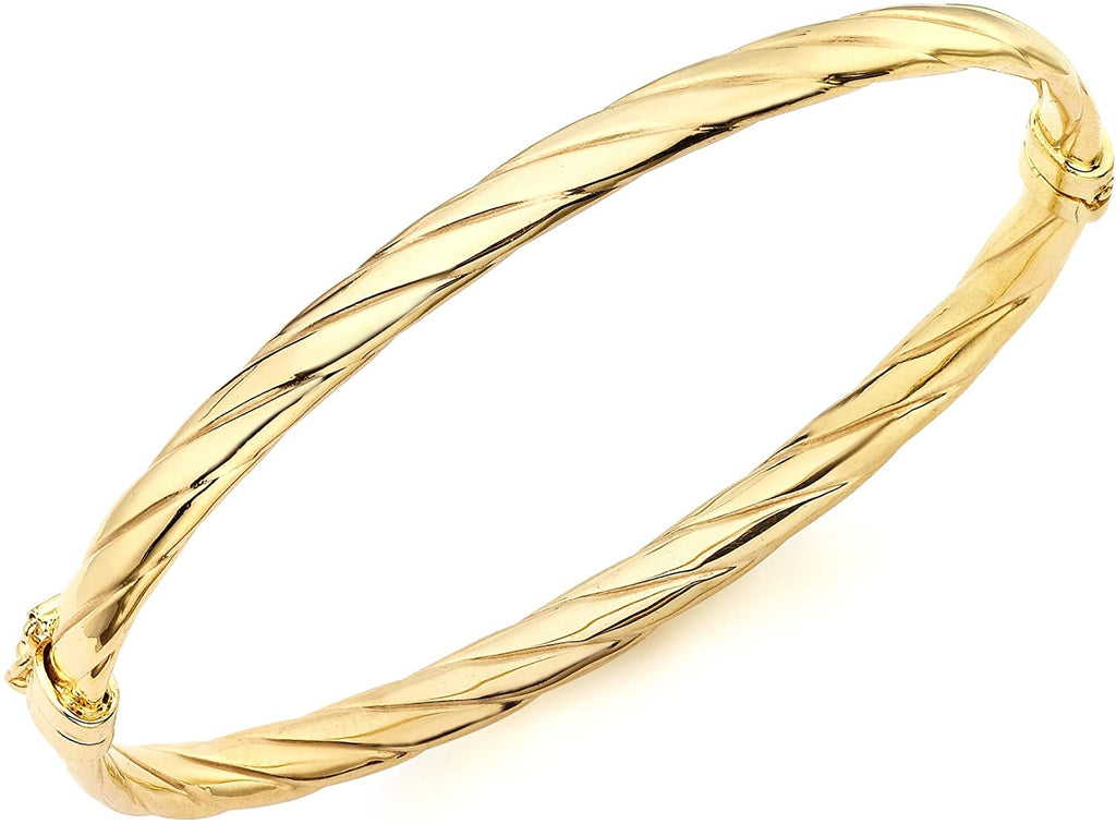 9ct Yellow Gold Twist Detail Hinged Ladies Bangle - NiaYou Jewellery