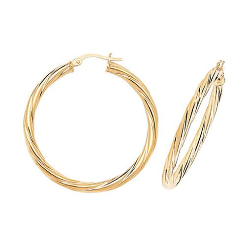 9ct Yellow Gold Twist Hoop Earrings 30 mm - NiaYou Jewellery