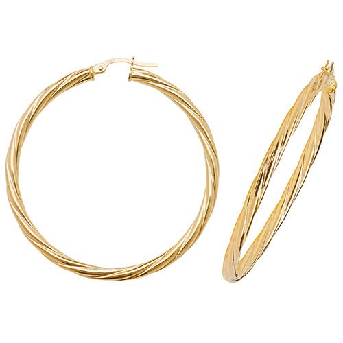 9ct Yellow Gold Twist Hoop Earrings 40 MM - NiaYou Jewellery