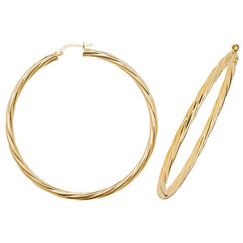 9ct Yellow Gold Twist Hoop Earrings 50 MM - NiaYou Jewellery