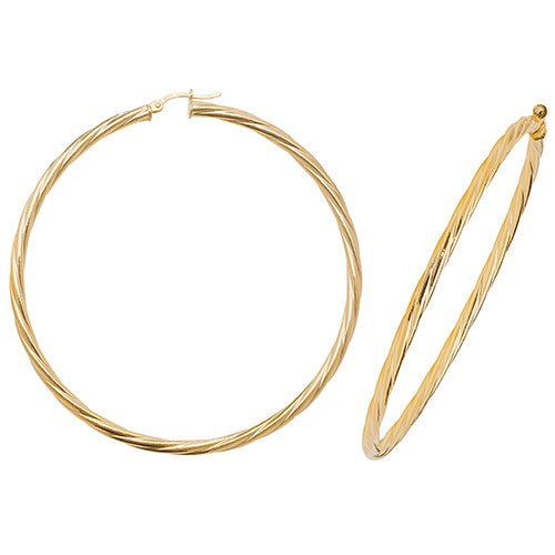 9ct Yellow Gold Twist Hoop Earrings 60 MM - NiaYou Jewellery