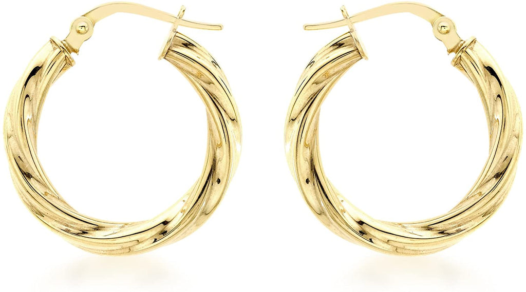 9ct Yellow Gold Twist Round Hoop Earrings 20 MM - NiaYou Jewellery