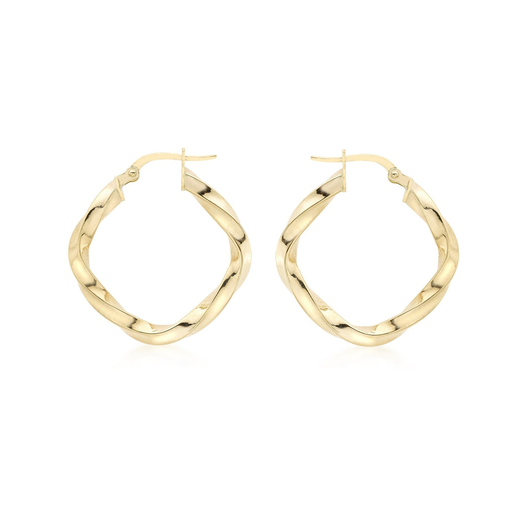 9ct Yellow Gold Twisted Square Creole Hoop Earrings - NiaYou Jewellery