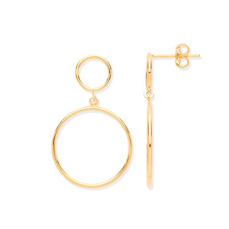 9ct Yellow Gold Two Circle Hoops Drop Earrings - NiaYou Jewellery