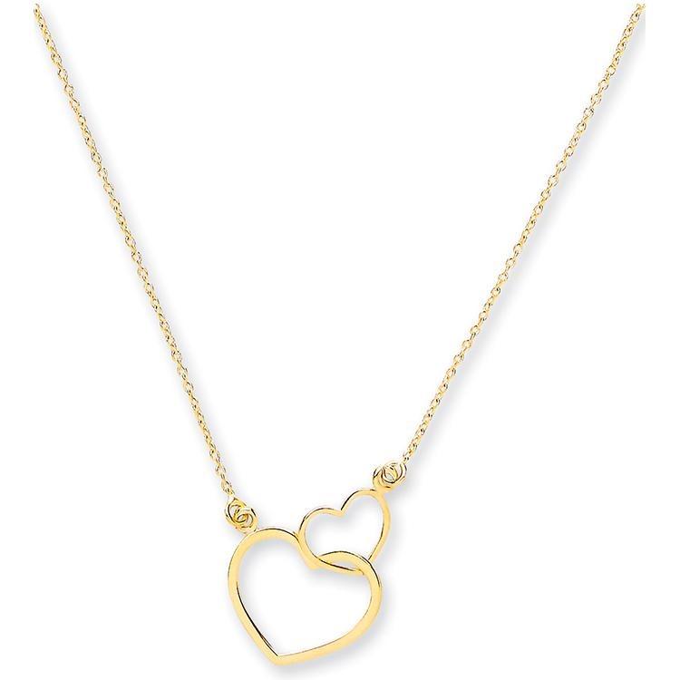9ct Yellow Gold Two Interlinked Heart Necklace - NiaYou Jewellery