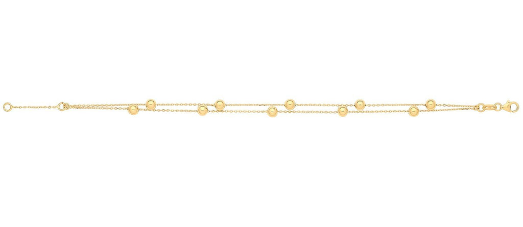 9ct Yellow Gold Two Strand Ball Beaded Station Bracelet - NiaYou Jewellery