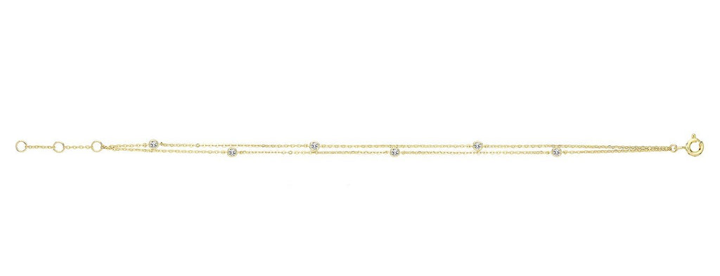 9ct Yellow Gold Two Strand Cubic Zirconia Station Bracelet - NiaYou Jewellery