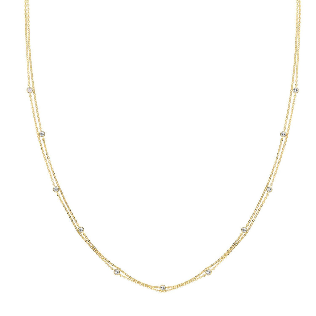 9ct Yellow Gold Two Strand Cubic Zirconia Station Necklace - NiaYou Jewellery