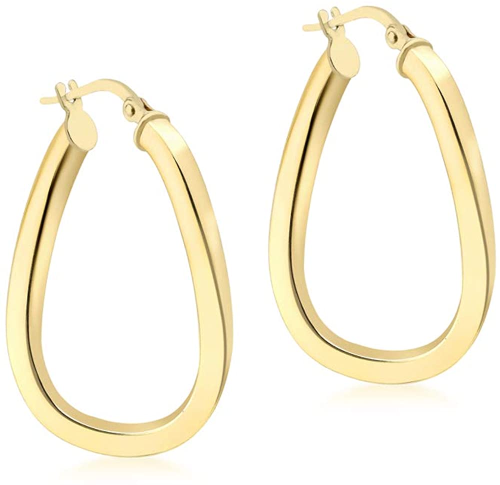 9ct Yellow Gold Wave Square Tube Oval Creole Hoop Earrings - NiaYou Jewellery