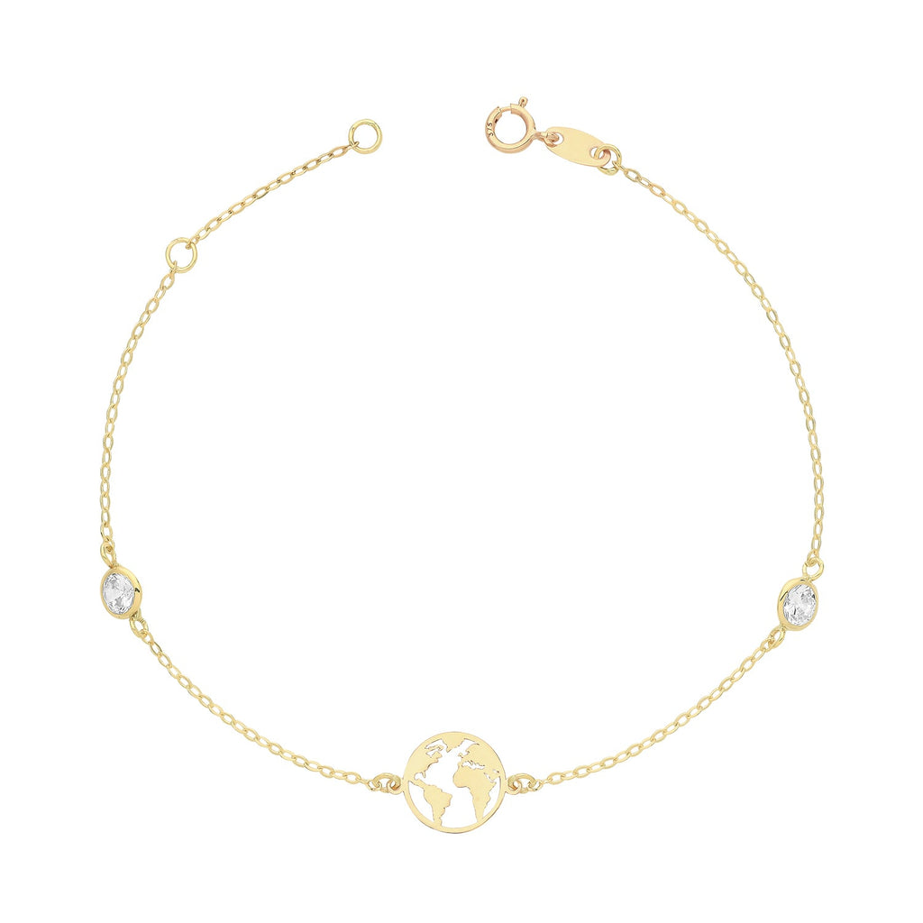 9ct Yellow Gold World Bracelet with Rubover Cubic Zirconia - NiaYou Jewellery
