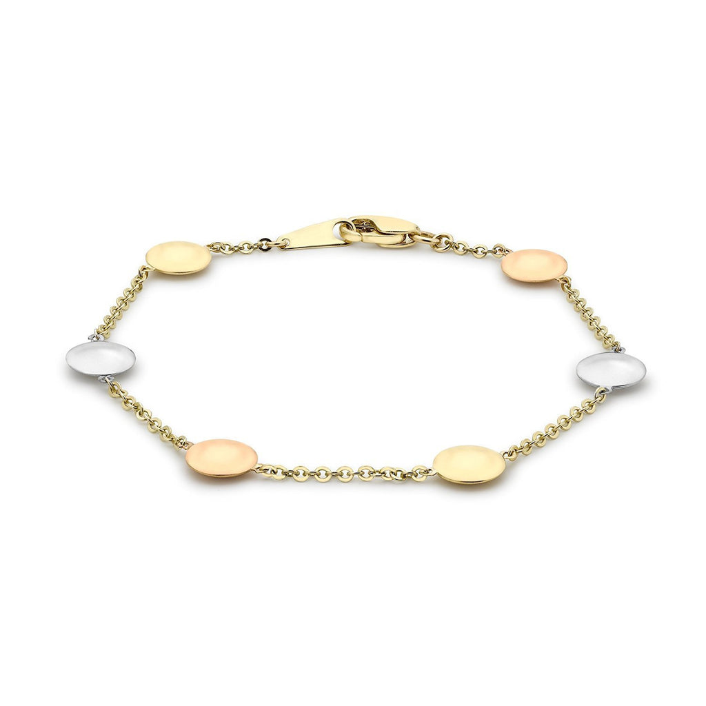 9ct Yellow Rose White Gold Disc Circle Link Bracelet - NiaYou Jewellery