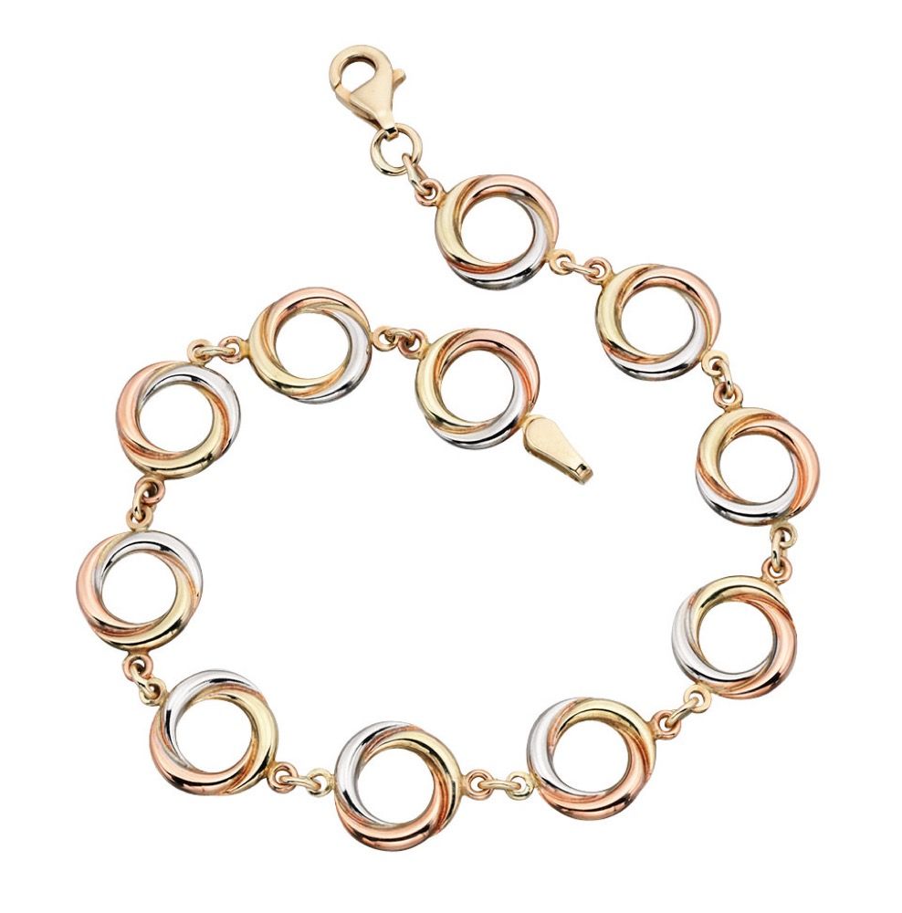 9ct Yellow White and Rose Gold Circles Link Bracelet - NiaYou Jewellery