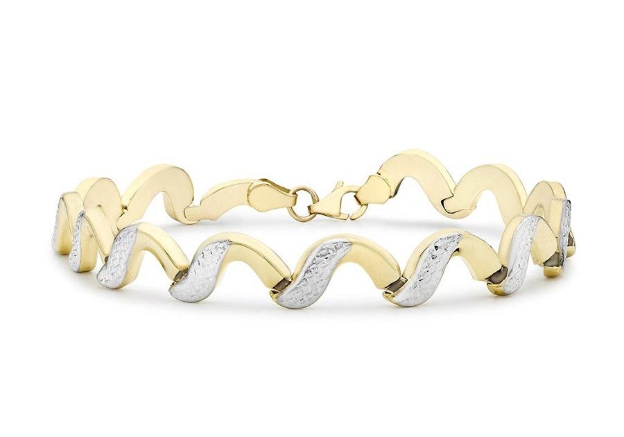 9ct Yellow White Gold Diamond Cut Wave Links Bracelet - NiaYou Jewellery