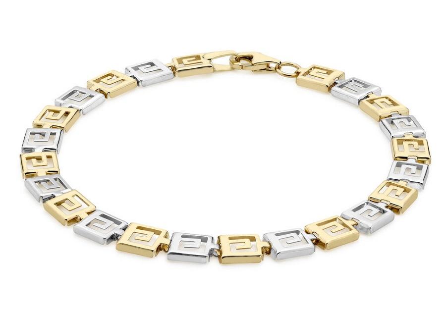9ct Yellow White Gold Greek Key Square Links Bracelet - NiaYou Jewellery