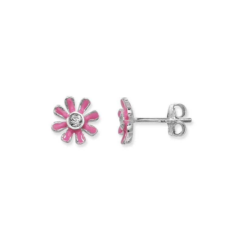 Pink Enamel Flower Silver 925 Stud Earrings - NiaYou Jewellery