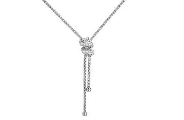 Popcorn Lariat Sterling Silver Necklace with Swirl Cubic Zirconia - NiaYou Jewellery