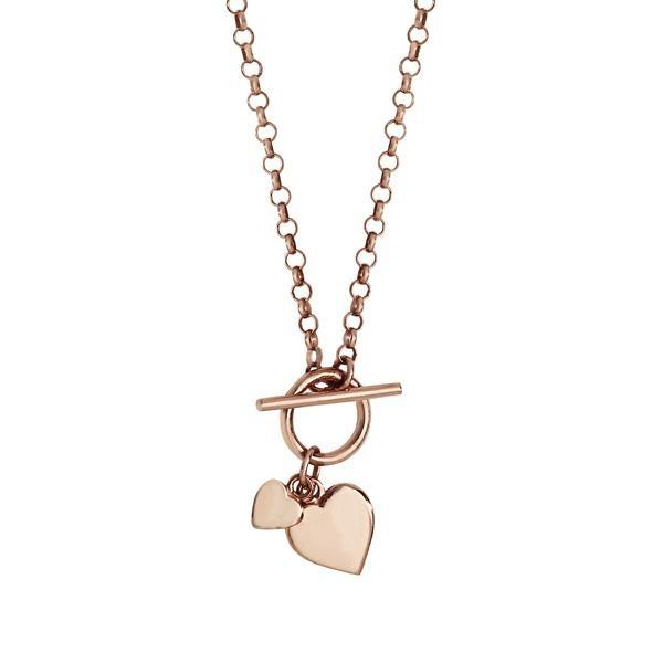Rose Gold Plated Silver 925 Double Heart T-Bar Necklace - NiaYou Jewellery