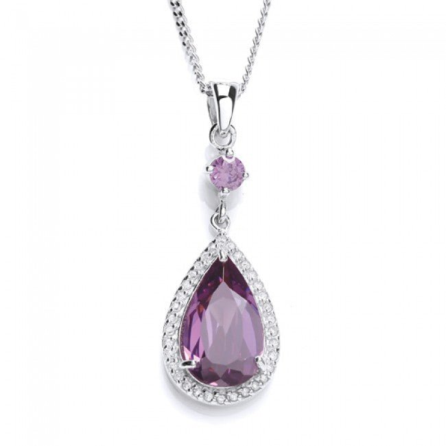 Silver 925 Amethyst and Clear CZ Pear Drop Pendant - NiaYou Jewellery