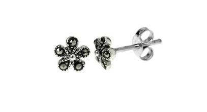 Silver 925 and Marcasite Small Flower Stud Earrings - NiaYou Jewellery