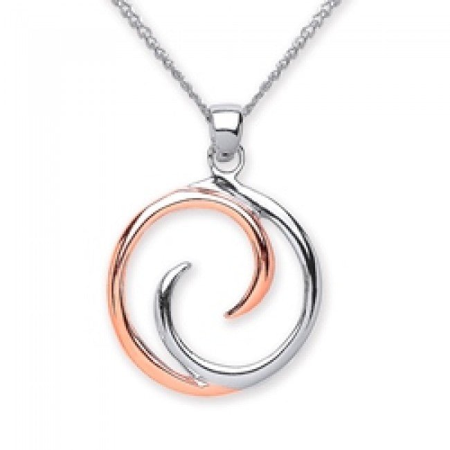 Silver 925 and Rose Gold Circle Swirl Pendant Necklace - NiaYou Jewellery