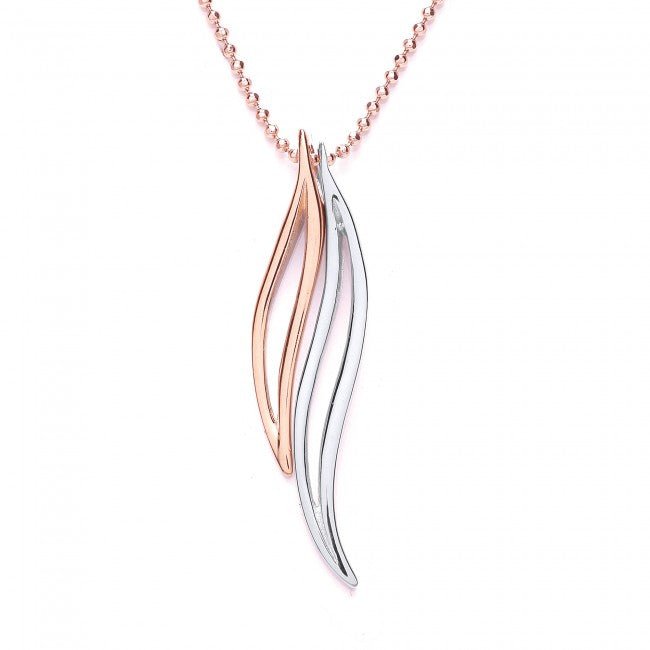 Silver 925 and Rose Gold Open Leaf Pendant Necklace - NiaYou Jewellery