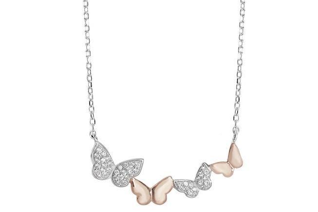 Silver 925 and Rose Gold Plated Cubic Zirconia Butterflies Necklace - NiaYou Jewellery