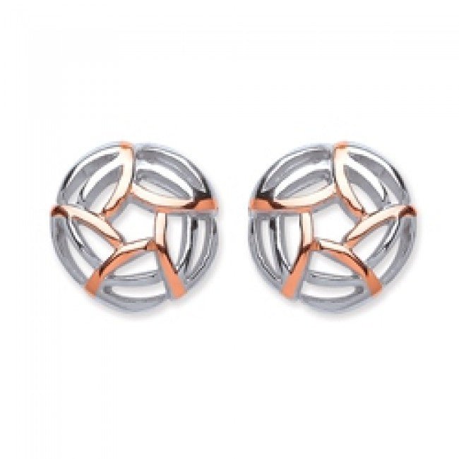 Silver 925 and Rose Gold Plated Cut Out Round Stud Earrings - NiaYou Jewellery