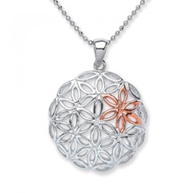 Silver 925 and Rose Gold Plated Flower Round Pendant - NiaYou Jewellery