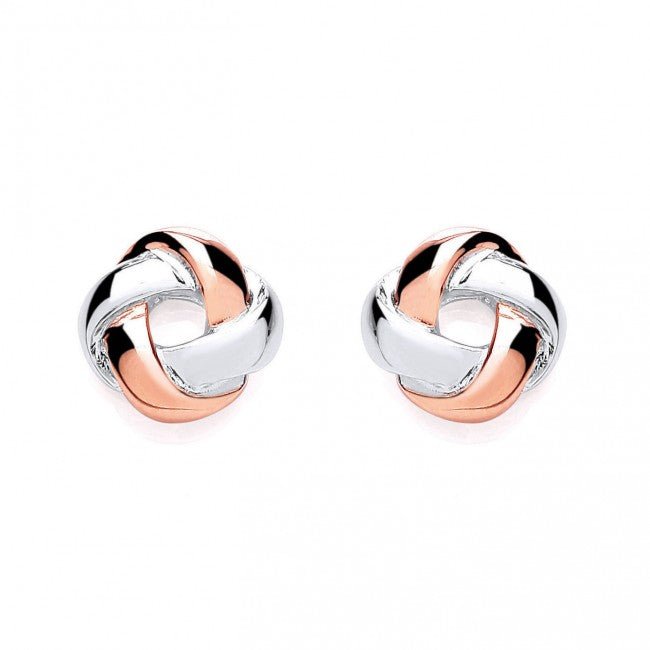 Silver 925 and Rose Gold Plated Knot Stud Earrings - NiaYou Jewellery