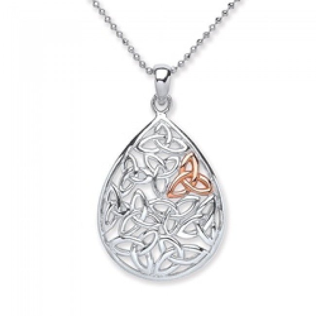 Silver 925 and Rose Gold Plated Trinity Knot Oval Pendant - NiaYou Jewellery