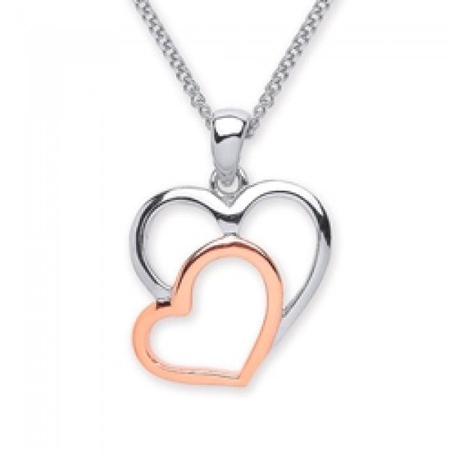 Silver 925 and Rose Gold Plated Two Hearts Pendant - NiaYou Jewellery