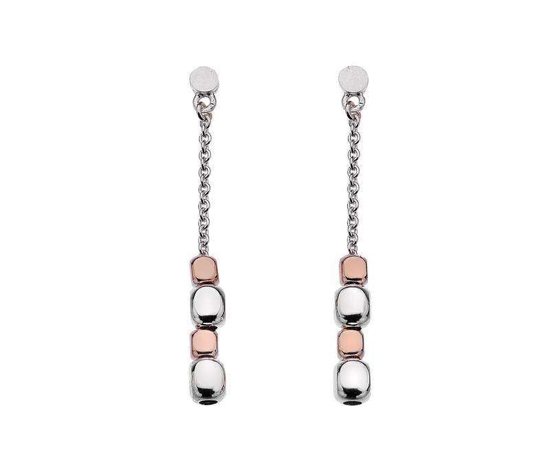Silver 925 and Rose Gold Vermeil Cube Drop Earrings - NiaYou Jewellery