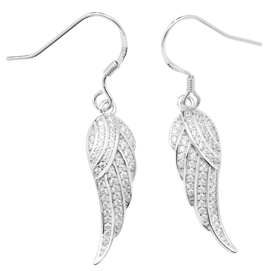 Silver 925 Angel Wings Earrings with Cubic Zirconia - NiaYou Jewellery