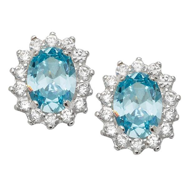 Silver 925 Aquamarine and White Cubic Zirconia Stud Earrings - NiaYou Jewellery
