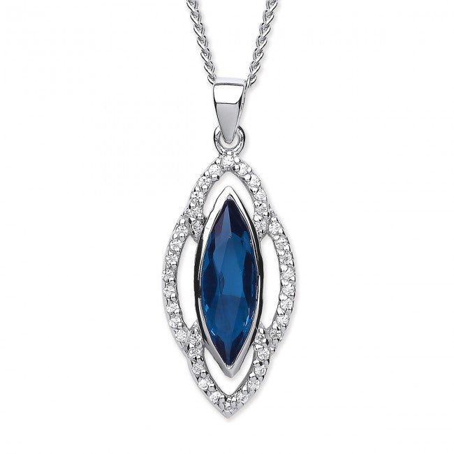 Silver 925 Blue Cubic Zirconia Marquise Shape Drop Pendant - NiaYou Jewellery