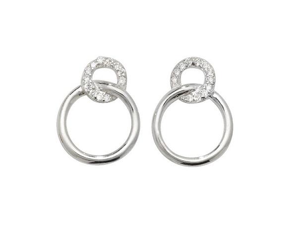 Silver 925 Circle Drop Earrings with Cubic Zirconia - NiaYou Jewellery