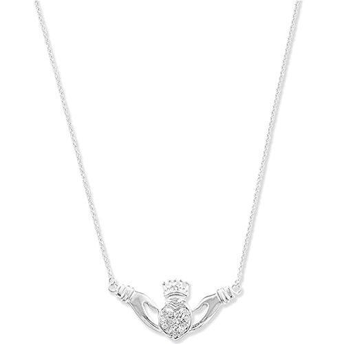 Silver 925 Claddagh Celtic Necklace Pave' Set Cubic Zirconia - NiaYou Jewellery